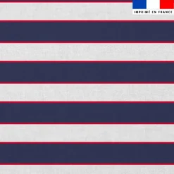 Mousseline blanche motif rayures bleue et rouge