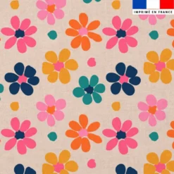 Mousseline crème motif fleurs colorées