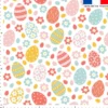 Oeufs de Pâques et fleurs multicolores - Fond blanc