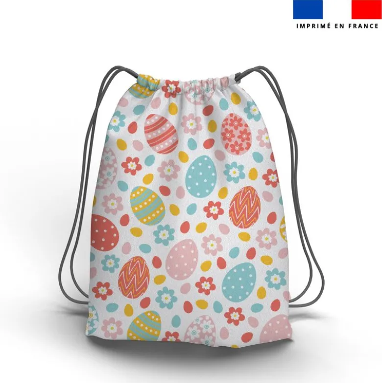 Oeufs de Pâques et fleurs multicolores - Fond blanc