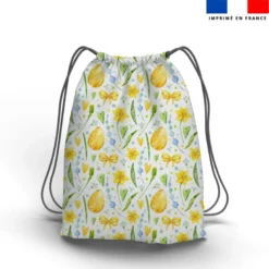 Oeufs dorés et fleurs printanières - Fond blanc