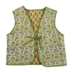 Pack couture veste matelassée sans manche - Motif indien fleurs jaunes lurex