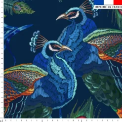 Paon effet brodé - Fond bleu foncé