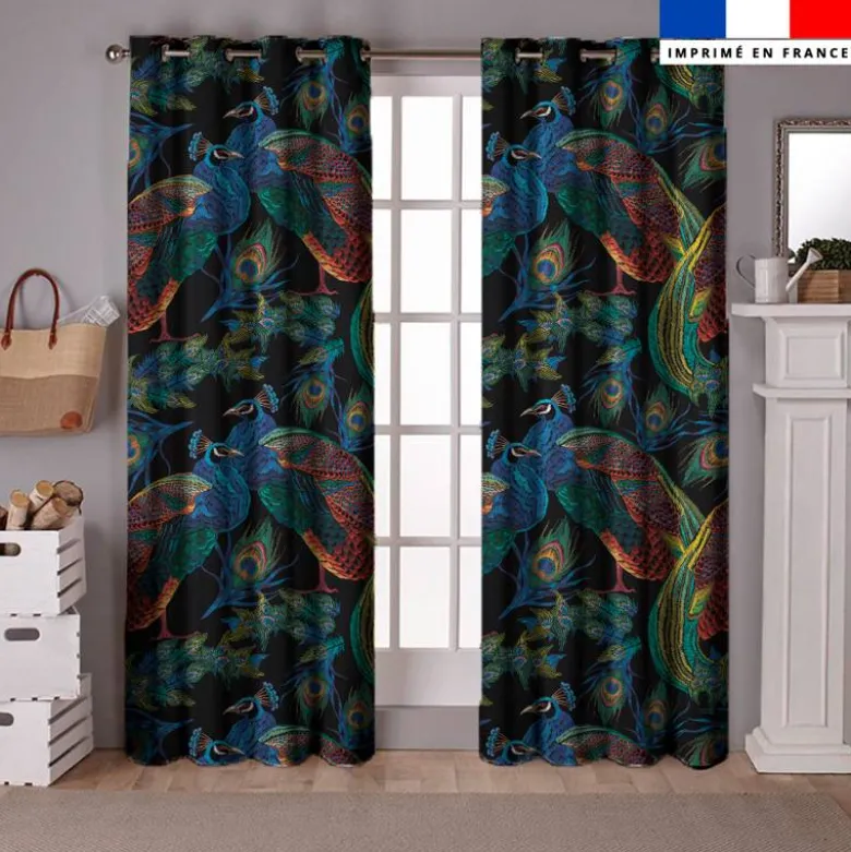 Paon effet brodé - Fond noir