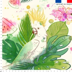 Pastèque et feuille exotique - Fond crème - Création Pilar Berrio