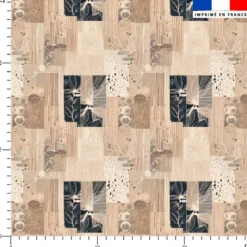Patchwork effet bois et floral - Fond beige