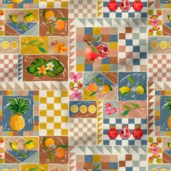 Patchwork fruits exotiques bleu - Fond blanc