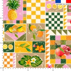 Patchwork fruits exotiques vert - Fond blanc
