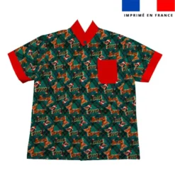 Patron chemise enfant verte imprimé Teckels de Noël - Création Stillistic