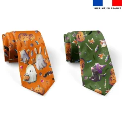 Patron cravate réversible motif fantômes orange et vert - Création Stillistic