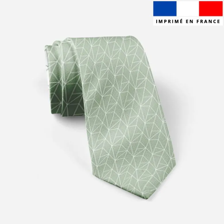 Patron cravate réversible motif géométrique vert sauge