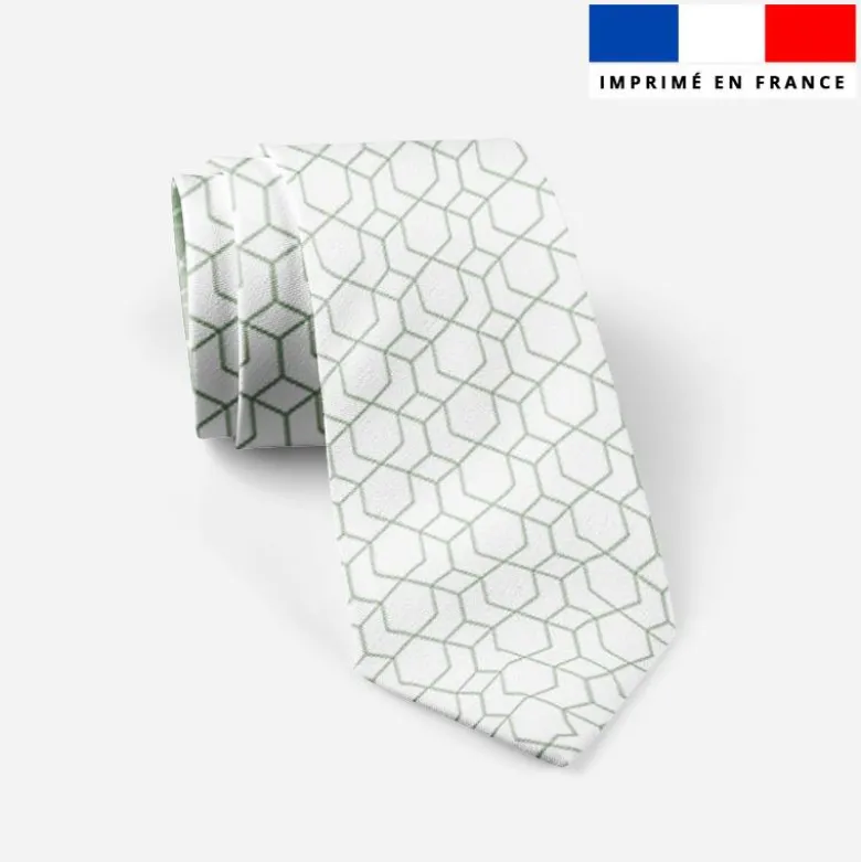 Patron cravate réversible motif géométrique vert sauge
