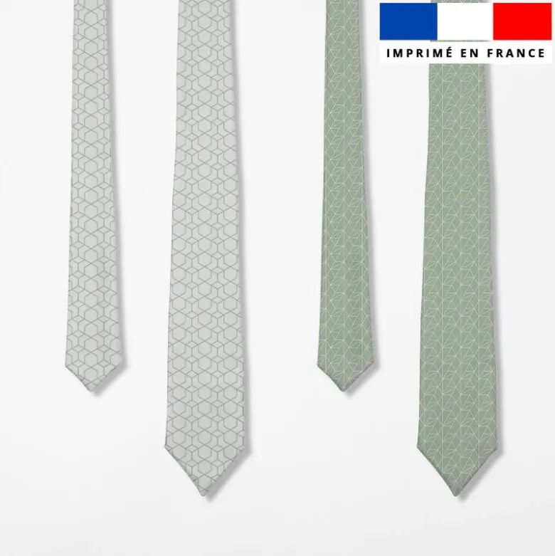 Patron cravate réversible motif géométrique vert sauge