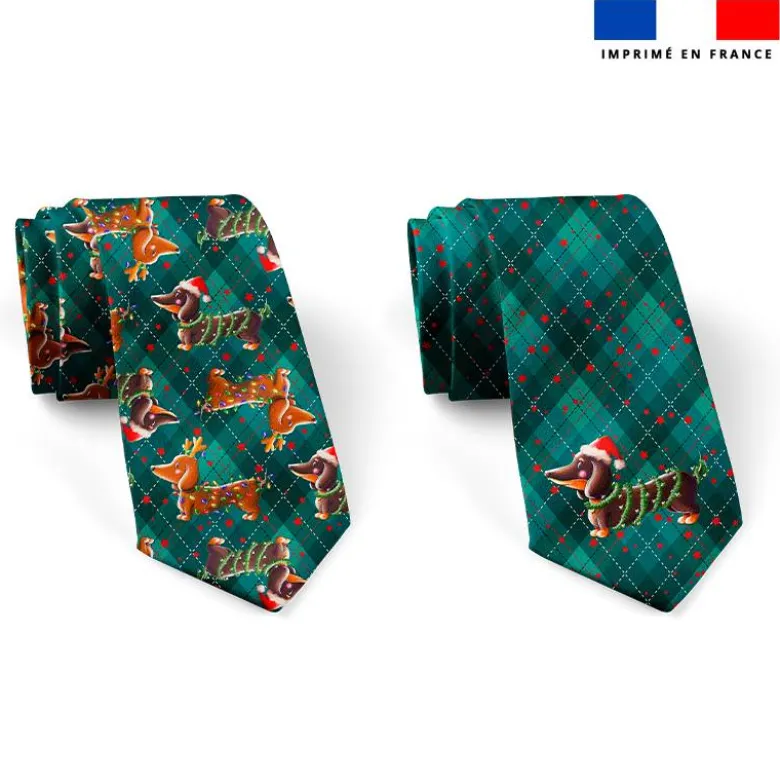 Patron cravate réversible motif Teckels de Noël - Création Stillistic