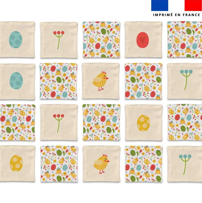 Patron imprimé pour jeu memory motif petit poussin de Pâques
