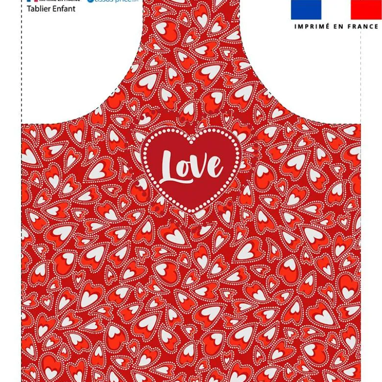 Patron imprimé pour tablier enfant rouge motif coeurs en folie - Création Lucie OBATON