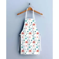 Patron imprimé pour tablier motif flat flowers bleu et rouge