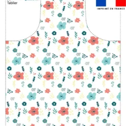 Patron imprimé pour tablier motif flat flowers bleu et rouge