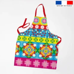 Patron imprimé pour tablier motif fleurs multicolores - Création Lita Blanc