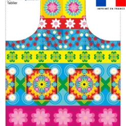 Patron imprimé pour tablier motif fleurs multicolores - Création Lita Blanc
