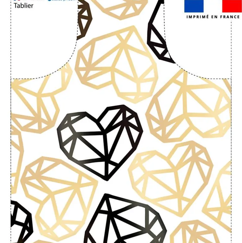 Patron imprimé pour tablier motif coeur black & gold