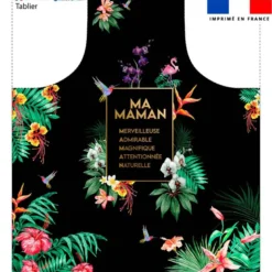 Patron imprimé pour tablier noir motif maman exotique
