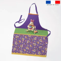 Patron imprimé pour tablier poule et oeufs de Pâques violet - Création Stillistic