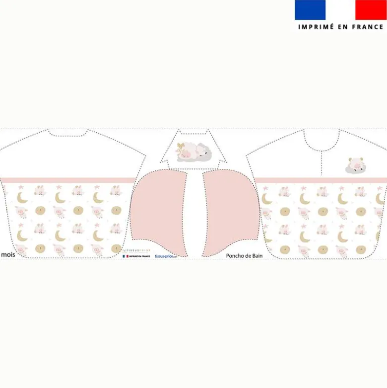 Patron imprimé sur tissu éponge pour poncho de bain motif mouton des rêves
