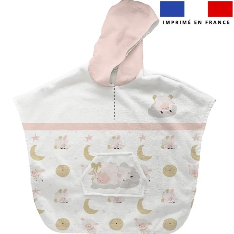 Patron imprimé sur tissu éponge pour poncho de bain motif mouton des rêves