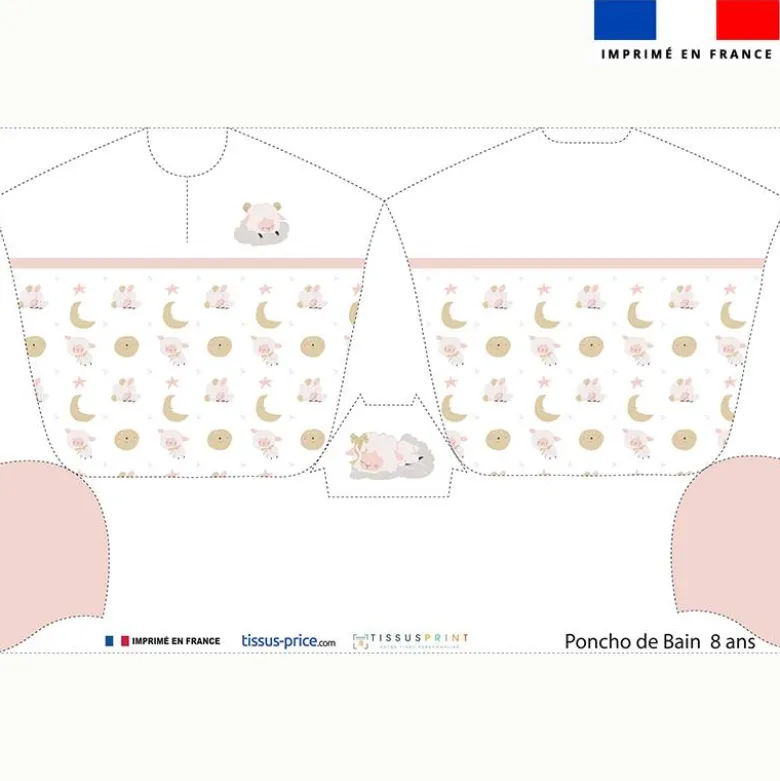 Patron imprimé sur tissu éponge pour poncho de bain motif mouton des rêves
