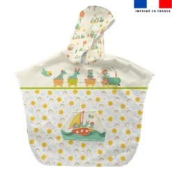 Patron imprimé sur tissu éponge pour poncho de bain motif animaux en vacances