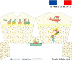 Patron imprimé sur tissu éponge pour poncho de bain motif animaux en vacances