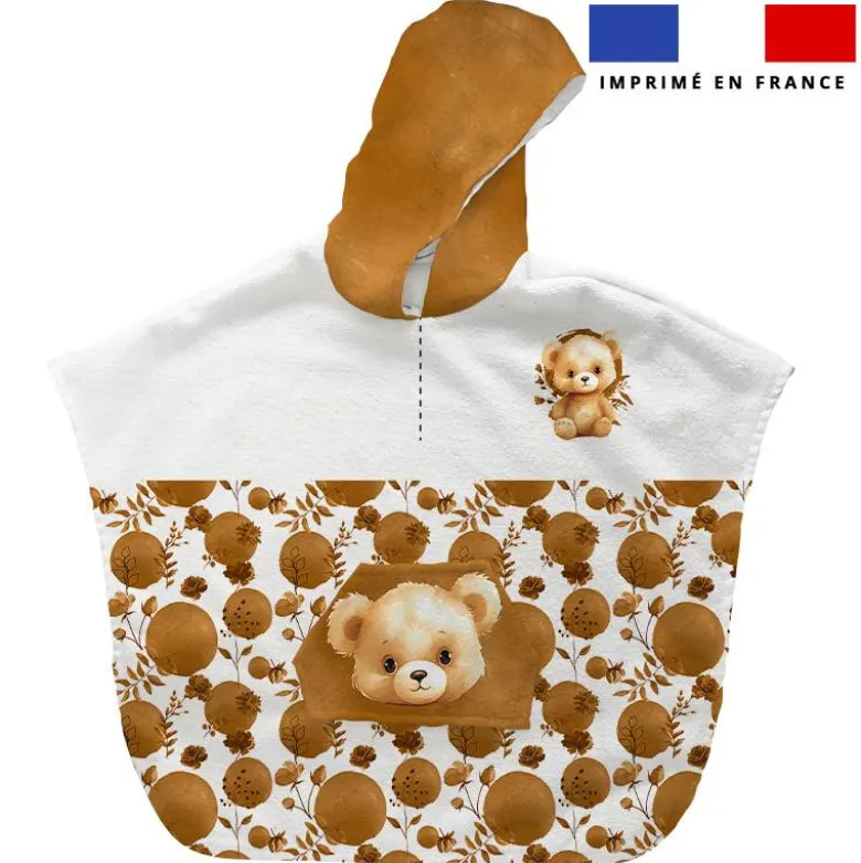 Patron imprimé sur tissu éponge pour poncho de bain motif ourson aquarelle