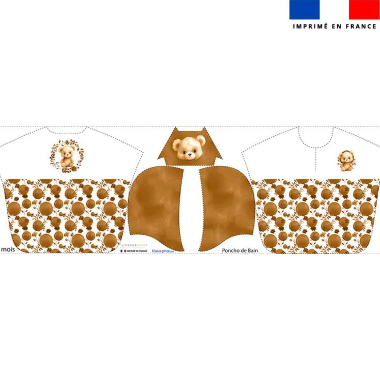 Patron imprimé sur tissu éponge pour poncho de bain motif ourson aquarelle