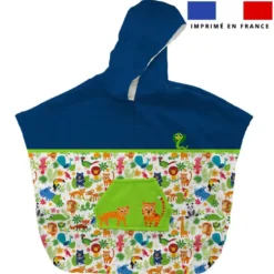 Patron imprimé sur tissu éponge pour poncho de bain motif animaux jungle color