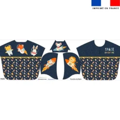 Patron imprimé sur tissu éponge pour poncho de bain motif animaux dans l'espace