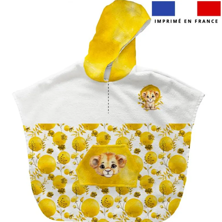 Patron imprimé sur tissu éponge pour poncho de bain motif lionceau aquarelle