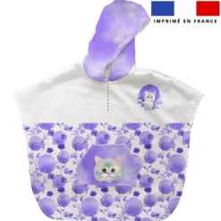 Patron imprimé sur tissu éponge pour poncho de bain motif chat aquarelle