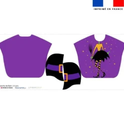 Patron imprimé sur tissu éponge pour poncho de bain motif sorcière