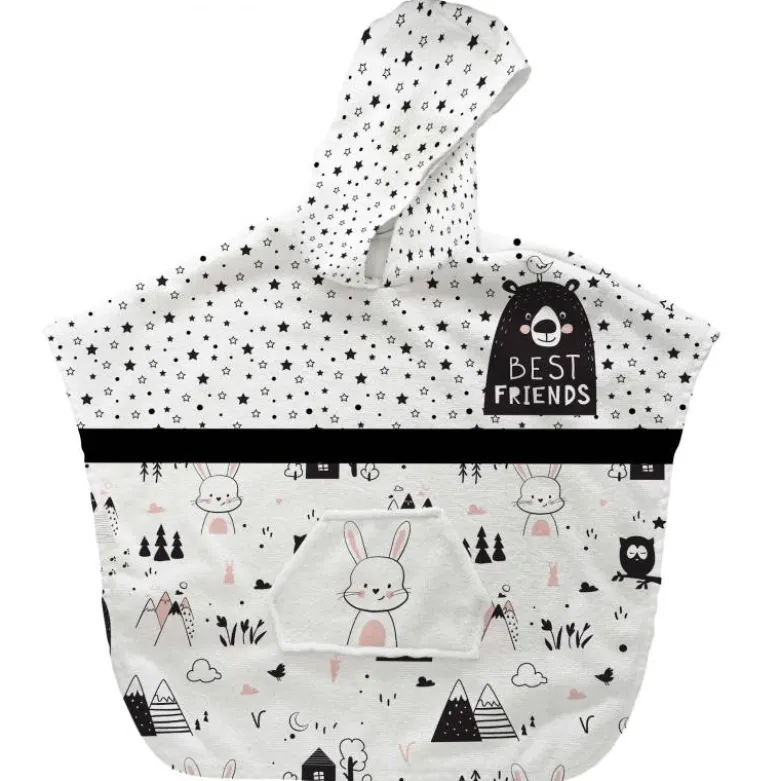 Patron imprimé sur tissu éponge pour poncho de bain motif animaux de la nuit