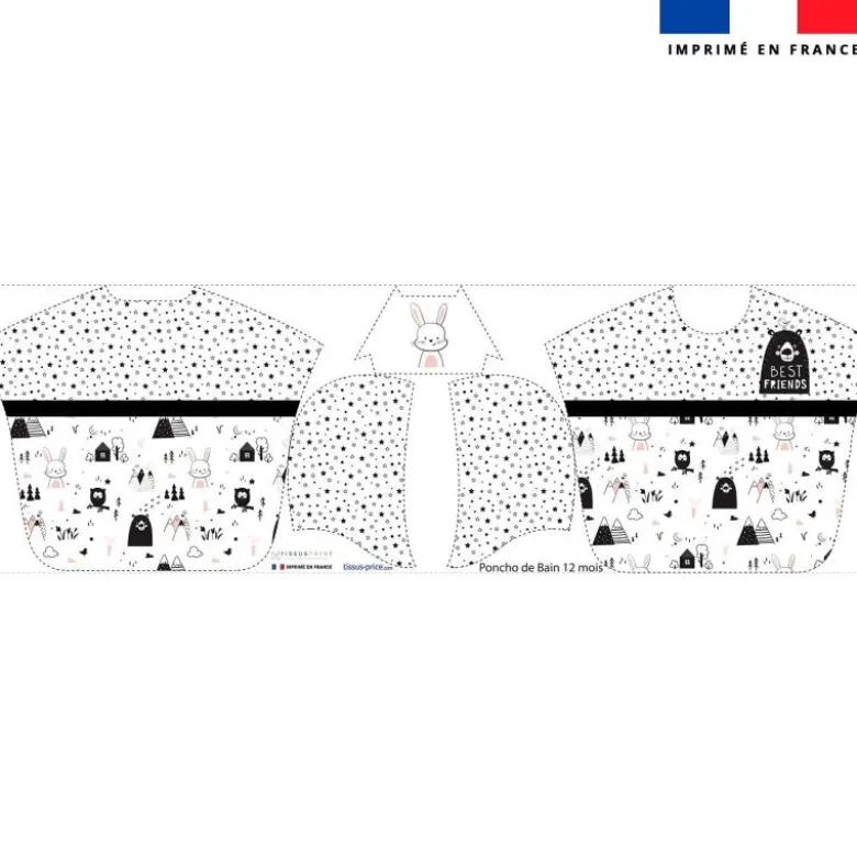 Patron imprimé sur tissu éponge pour poncho de bain motif animaux de la nuit