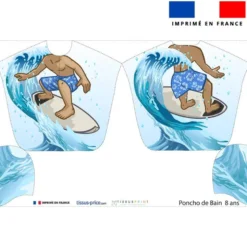 Patron imprimé sur tissu éponge pour poncho de bain motif surfeur