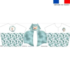Patron imprimé sur tissu éponge pour poncho de bain motif renard aquarelle