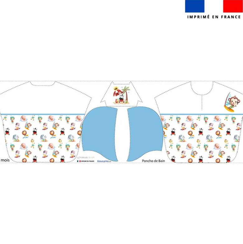Patron imprimé sur tissu éponge pour poncho de bain motif animaux d'été