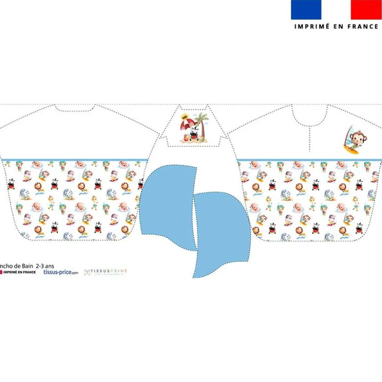 Patron imprimé sur tissu éponge pour poncho de bain motif animaux d'été