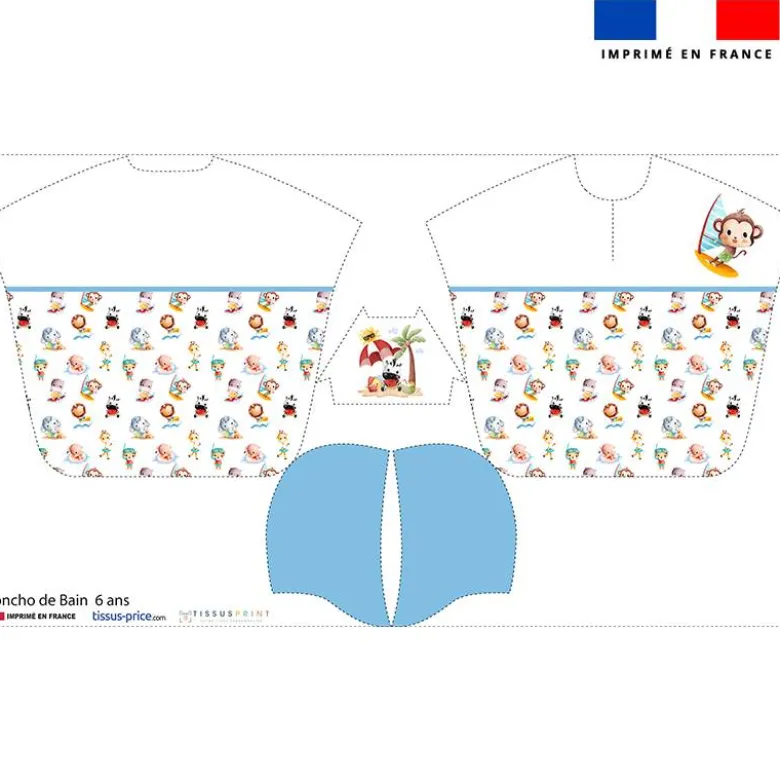 Patron imprimé sur tissu éponge pour poncho de bain motif animaux d'été