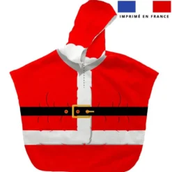 Patron imprimé sur tissu éponge pour poncho de bain motif père noel