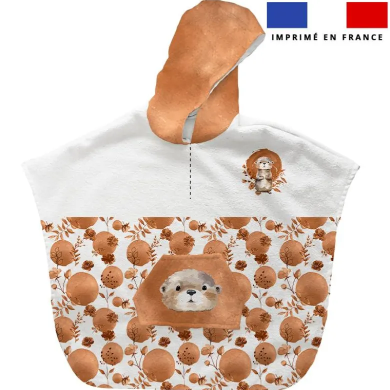 Patron imprimé sur tissu éponge pour poncho de bain motif loutre aquarelle