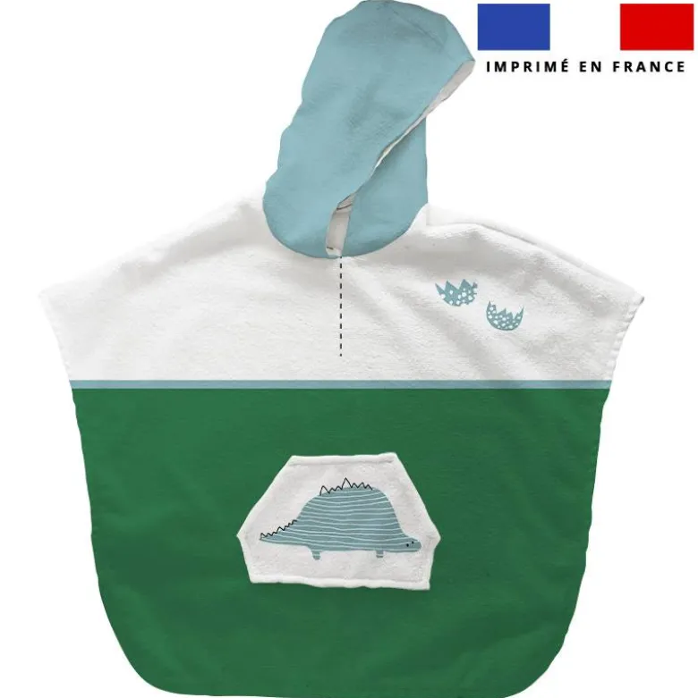 Patron imprimé sur tissu éponge pour poncho de bain motif dino vert