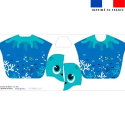 Patron imprimé sur tissu éponge pour poncho de bain motif pieuvre bleue